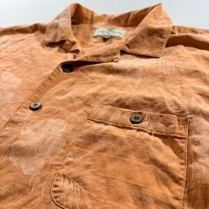 Island Shores Mens XL Washable Silk Tropical Camp Shirt Orange Short Sleeve